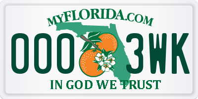 FL license plate 0003WK