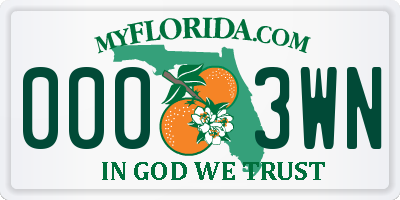 FL license plate 0003WN
