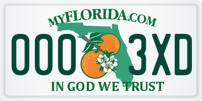 FL license plate 0003XD