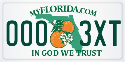 FL license plate 0003XT