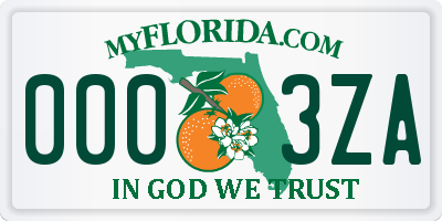 FL license plate 0003ZA