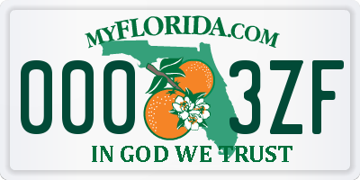 FL license plate 0003ZF