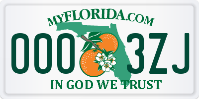 FL license plate 0003ZJ