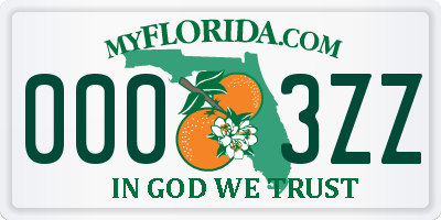 FL license plate 0003ZZ