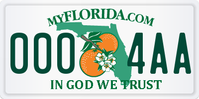 FL license plate 0004AA