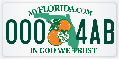 FL license plate 0004AB