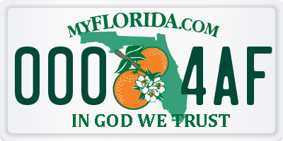 FL license plate 0004AF