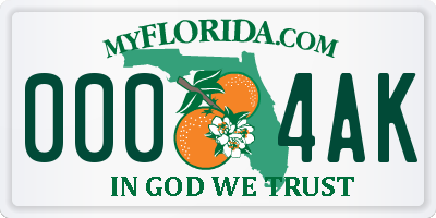 FL license plate 0004AK