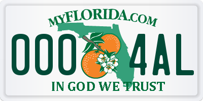 FL license plate 0004AL