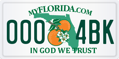 FL license plate 0004BK