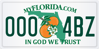 FL license plate 0004BZ