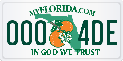 FL license plate 0004DE