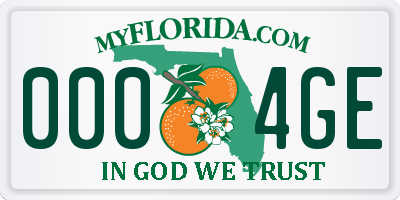FL license plate 0004GE