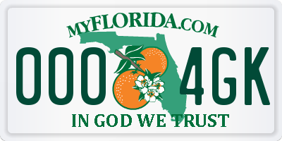 FL license plate 0004GK