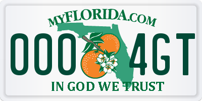 FL license plate 0004GT