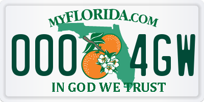 FL license plate 0004GW