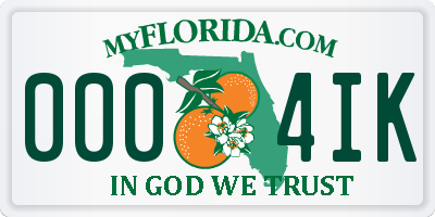 FL license plate 0004IK