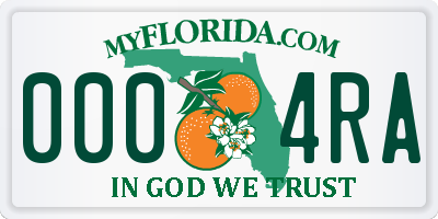 FL license plate 0004RA