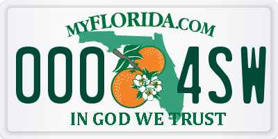 FL license plate 0004SW