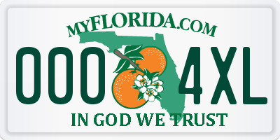 FL license plate 0004XL
