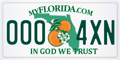 FL license plate 0004XN