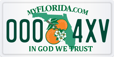 FL license plate 0004XV