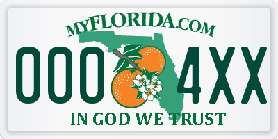 FL license plate 0004XX