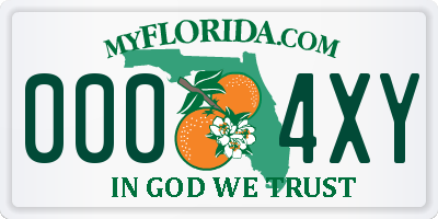 FL license plate 0004XY