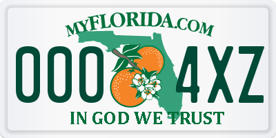 FL license plate 0004XZ