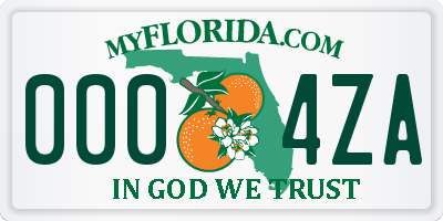 FL license plate 0004ZA