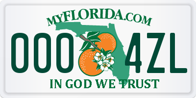 FL license plate 0004ZL