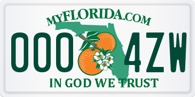 FL license plate 0004ZW