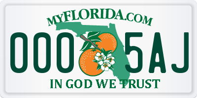 FL license plate 0005AJ