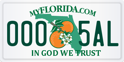 FL license plate 0005AL