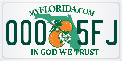 FL license plate 0005FJ