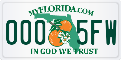 FL license plate 0005FW