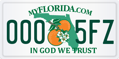 FL license plate 0005FZ