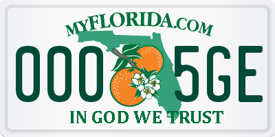 FL license plate 0005GE