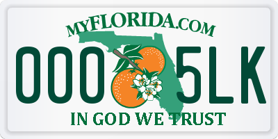 FL license plate 0005LK