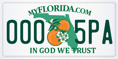 FL license plate 0005PA