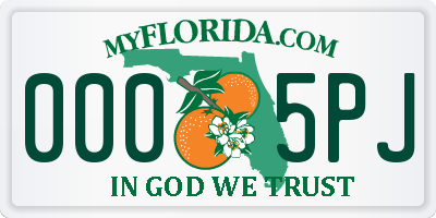 FL license plate 0005PJ