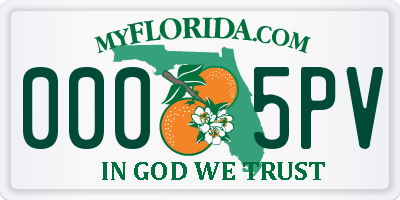 FL license plate 0005PV