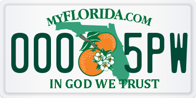 FL license plate 0005PW