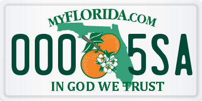 FL license plate 0005SA