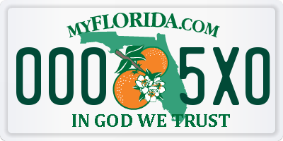 FL license plate 0005XO