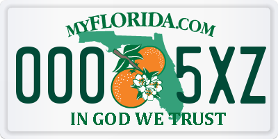 FL license plate 0005XZ