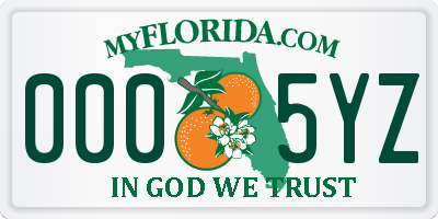 FL license plate 0005YZ