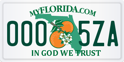 FL license plate 0005ZA