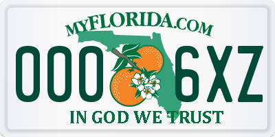 FL license plate 0006XZ