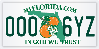 FL license plate 0006YZ